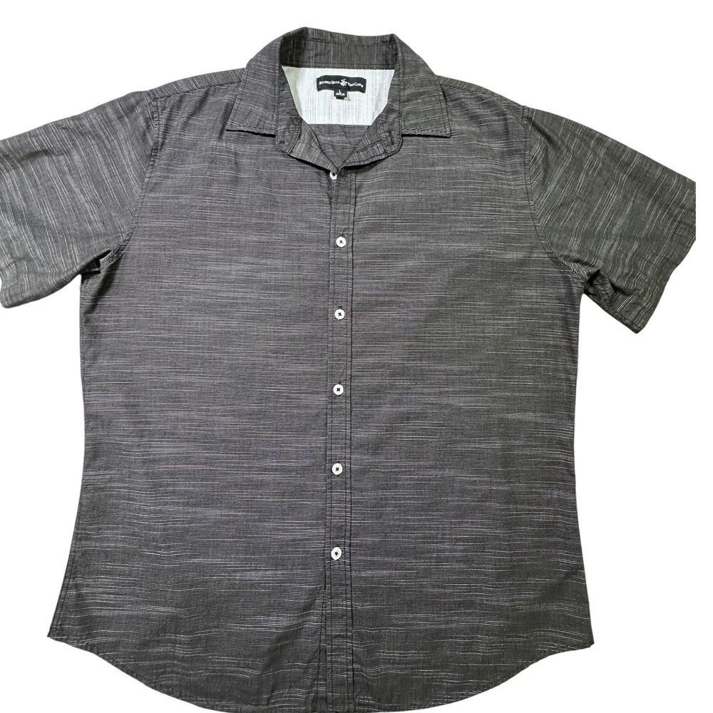 Beverly Hills Polo Club Mens Large Short Sleeve Button Down Gray Stripe Shirt